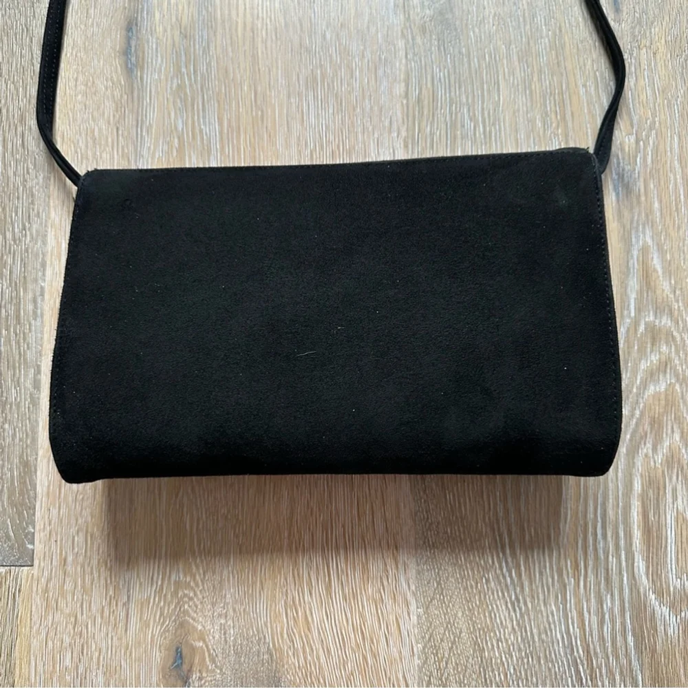 Vintage 80's Black Velvet Clutch Envelope Purse Faux Snake Skin Accent w/Strap